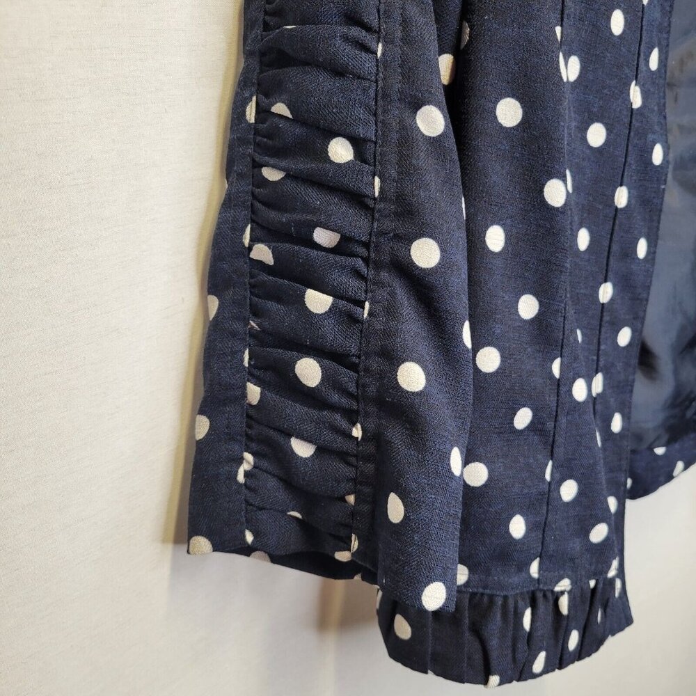 Christopher & Banks Petite Small Jacket Blue White Polka Dot Open Front - Picture 4 of 6